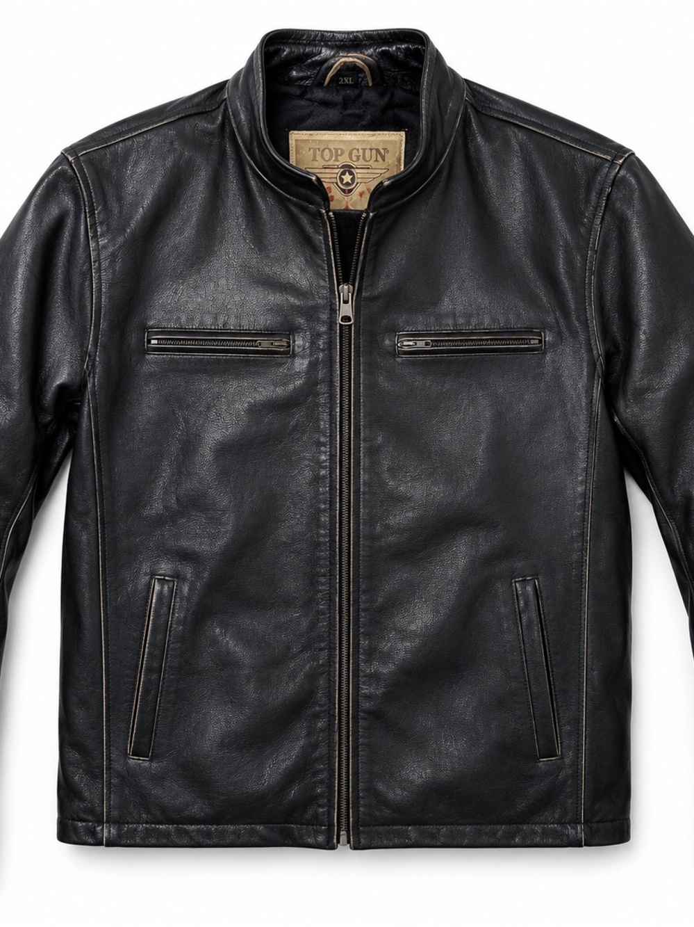 Top Gun Men's Black Leather Bomber Jacket